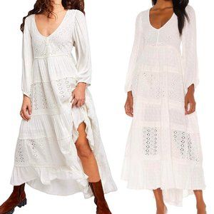 Free People Mockingbird White Eyelet Maxi Dress XS